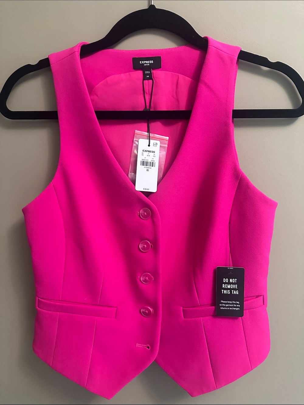 NWT EXPRESS Studio stretch 5 button vest XS NEON BERRY - Picture 2 of 4